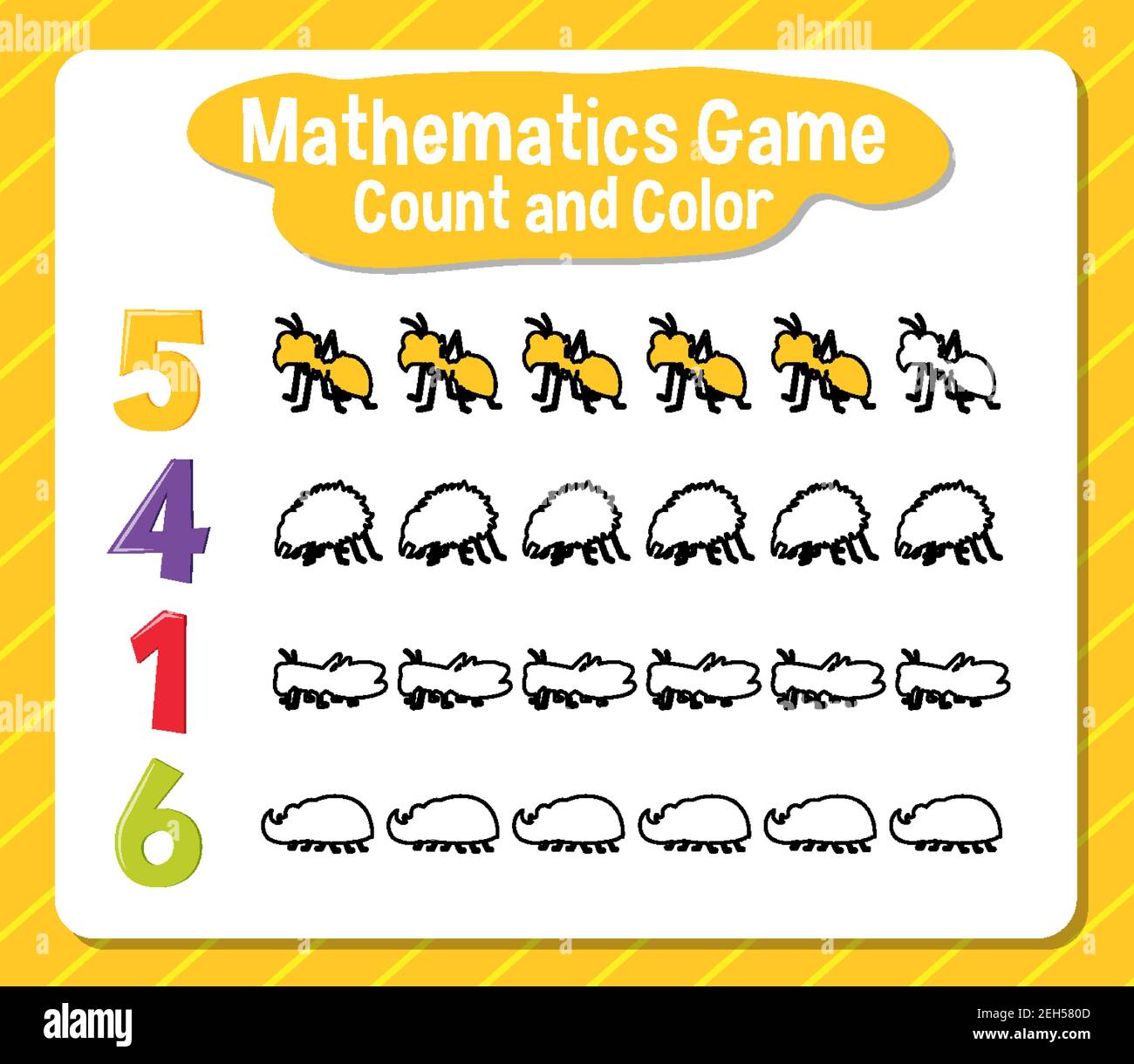 Mathematics game count and color worksheet for student illustration ...