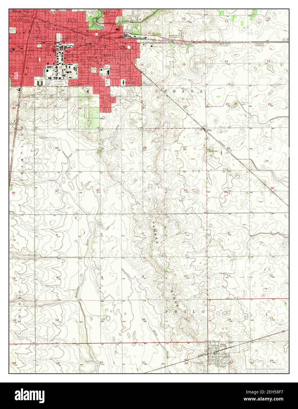 Urbana, Illinois, map 1957, 124000, United States of America by