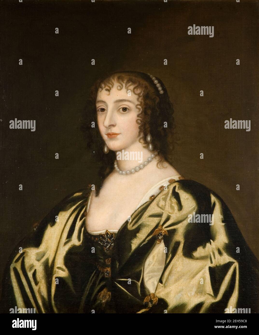 Queen Henrietta Maria, 1770. 18th-century copy of the 17th-century original, after Sir Anthony van Dyck. Noted with object description - Probably furnishing pictures for Sir Lister Holte's c.1755 redecoration at Aston Hall. Stock Photo