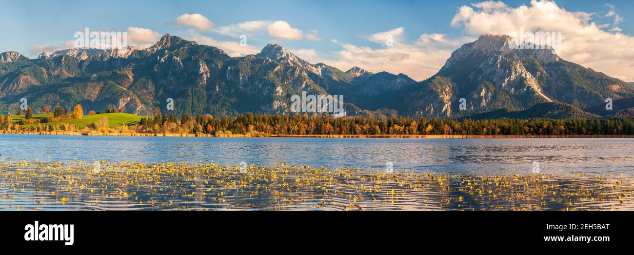 Panorama Landschaft im Allgäu, Bayern, im Frühling am Hopfensee Stock Photo