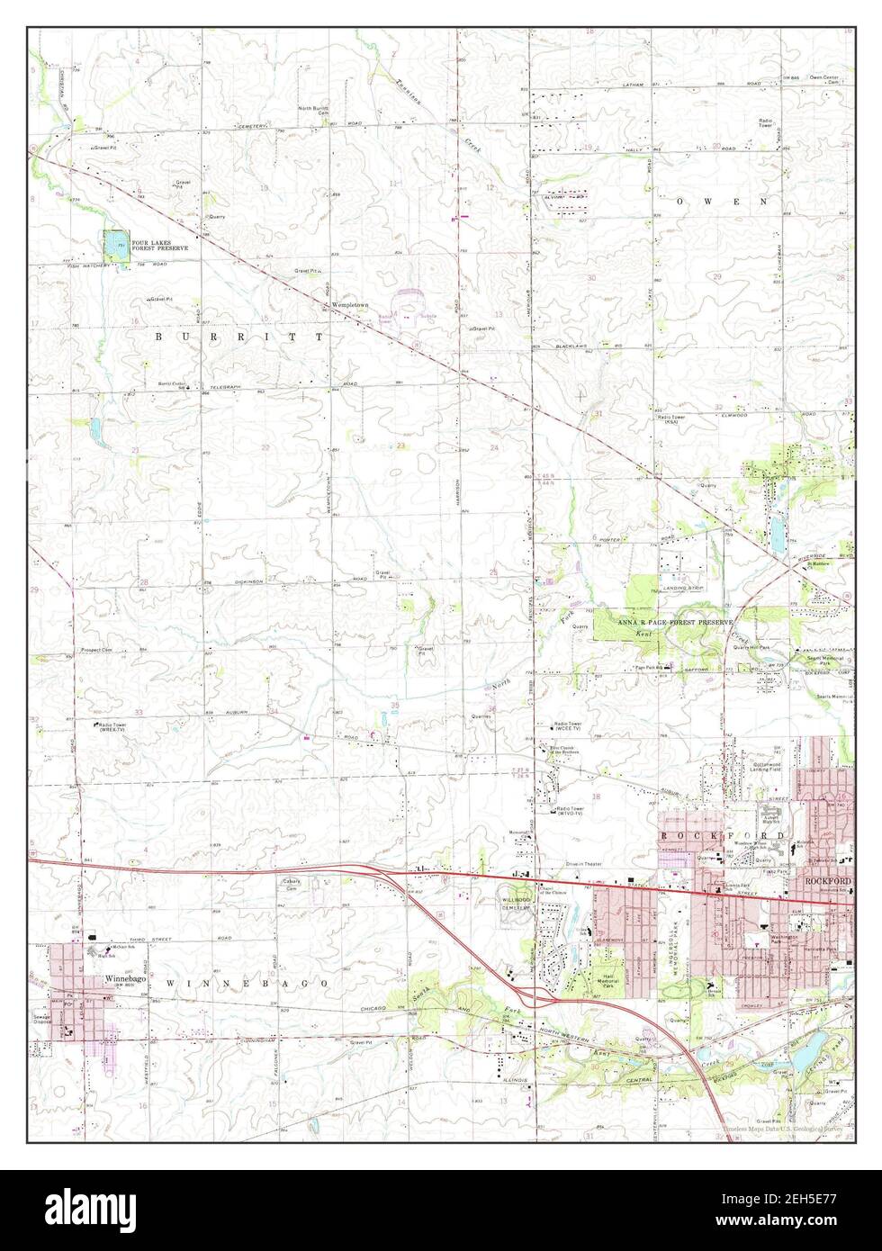 Winnebago, Illinois, map 1971, 124000, United States of America by