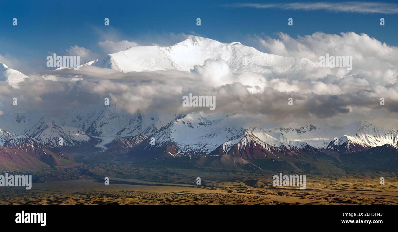 Evening view of Lenin Peak from Alay range - Kyrgyz Pamir Mountains ...