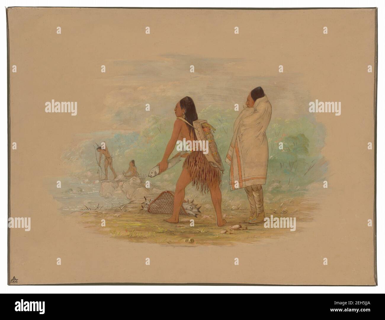Flathead Indians, 1861. Hoogst-&#xe1;h-a (chief in blanket) and L&#xe9;e-le (his wife flattening head of infant child) Stock Photo