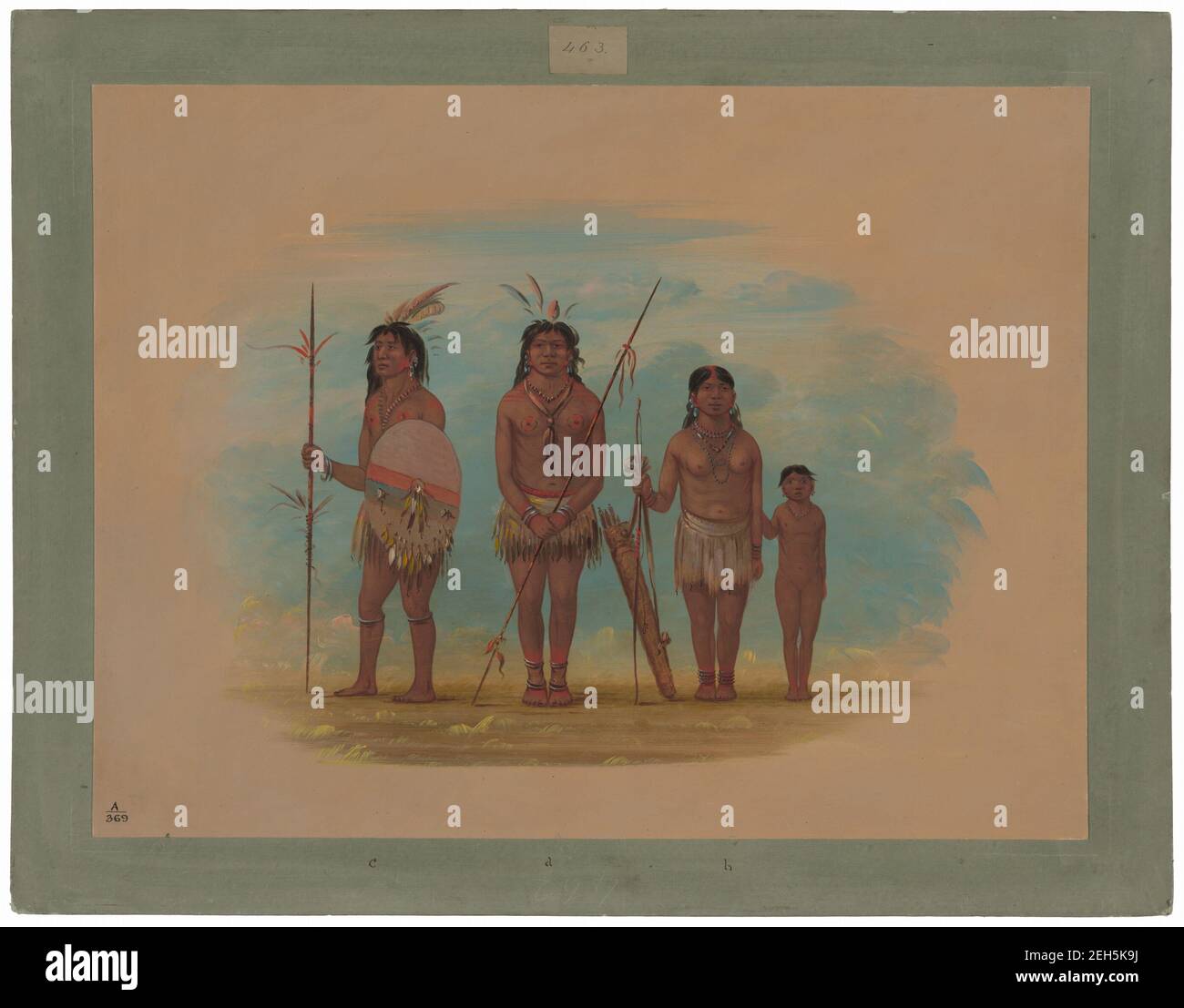 Four Xingu Indians, 1854/1869. Dregs-&#xed;n-dich (chief) on the Rio Xingu, lower Amazon. 1853. Stock Photo