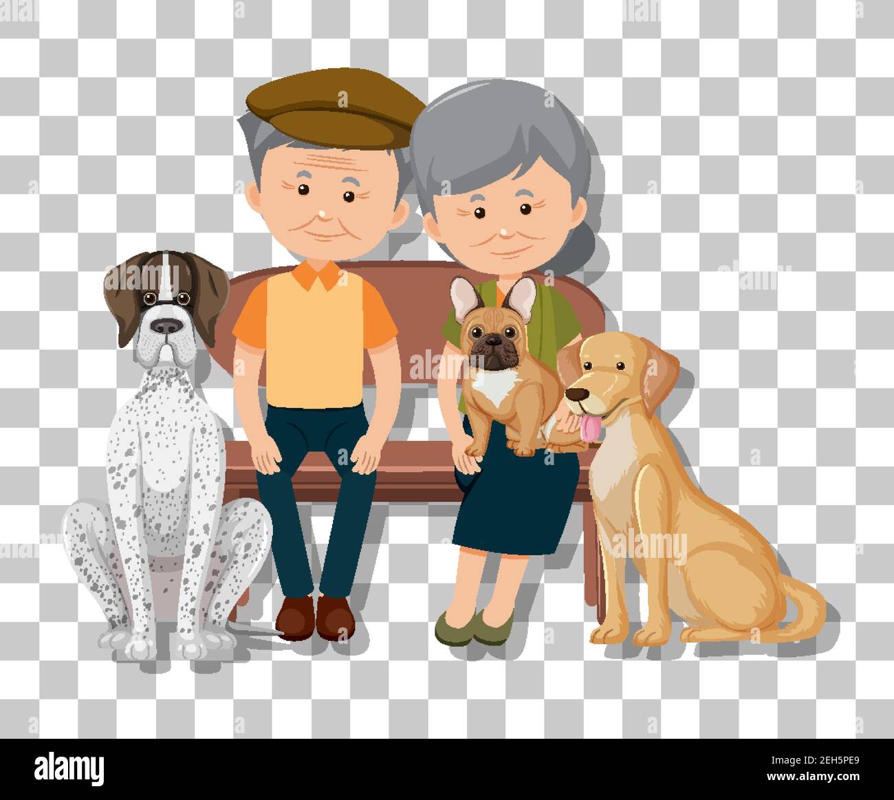 Old couple with their pet dogs isolated on transparent background ...