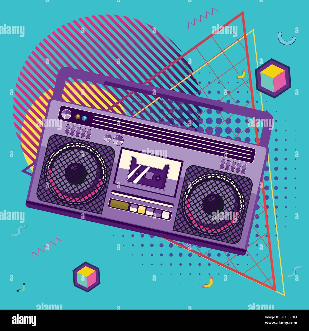 Funky 80s portable radio cassette player, a boombox with geometric shapes  design Stock Vector Image & Art - Alamy