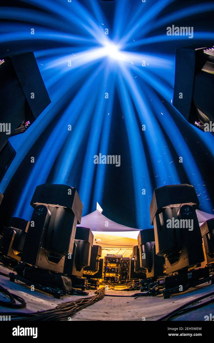 Professional grade lighting equipment illuminating the night sky at Flight 93 Memorial on