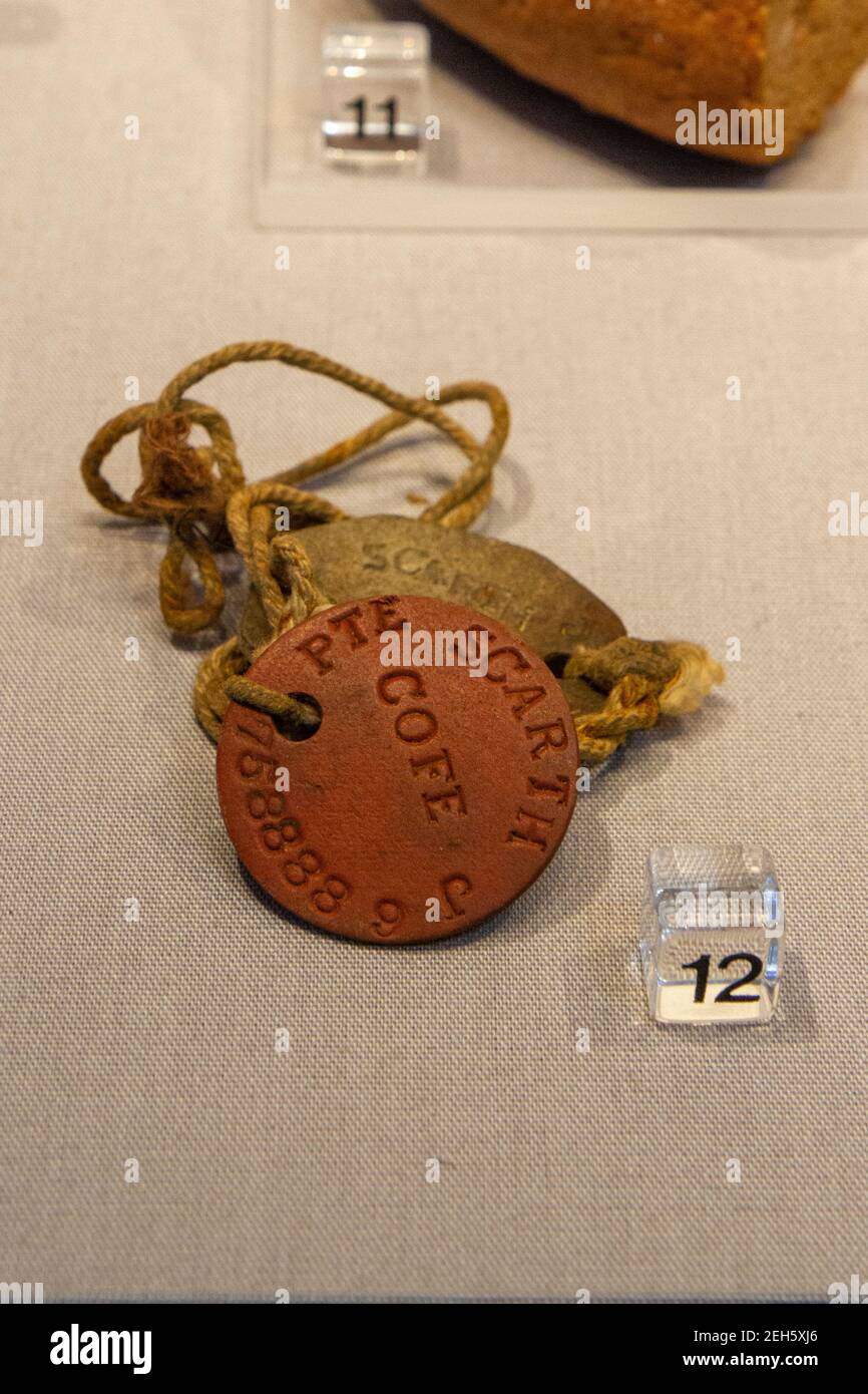 WWII British identity tags on display in the REME Museum (Royal ...