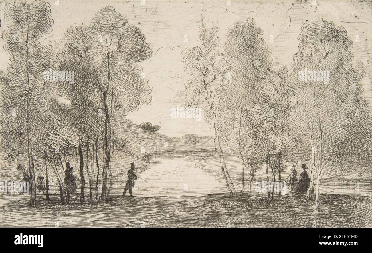 La lac du Bois de Boulogne, around 1858. [Lake in the Bois de Boulogne]. Stock Photo