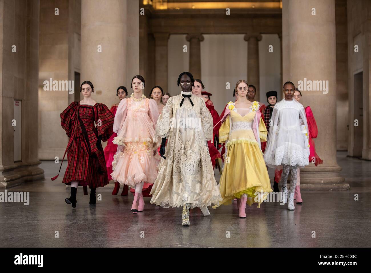 BORA AKSU AW21 Collection presentation for London Fashion Week Show, Tate Britain, London, UK February 19th 2021 Stock Photo