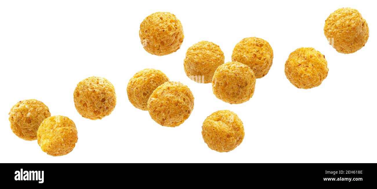 Falling corn balls isolated on white background Stock Photo