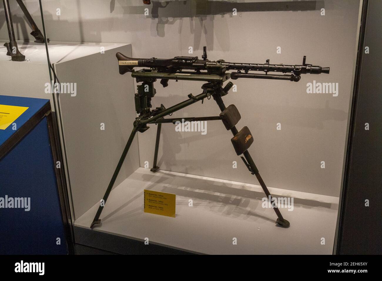 A German WWII 7.92 MG-34 ( Maschinengewehr-34) on a tripod on display in the REME Museum, Lyneham, Wiltshire, UK. Stock Photo