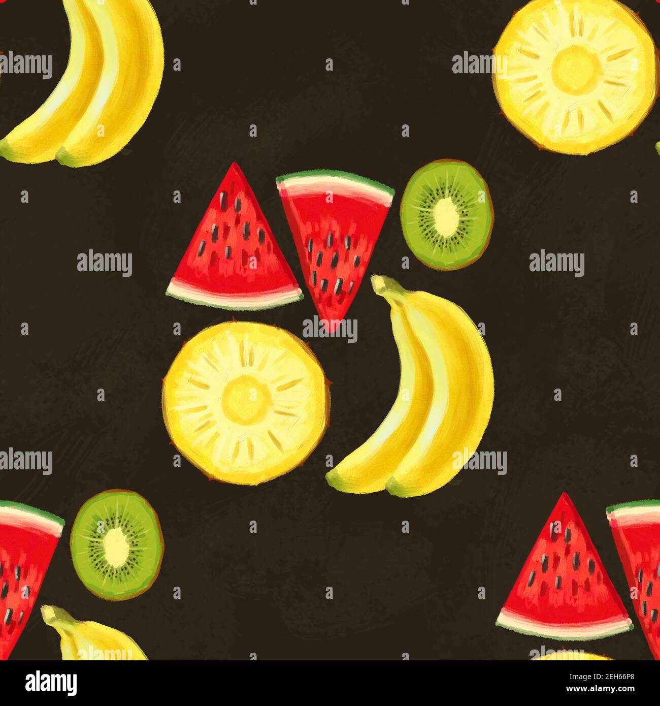 Hand drawn seamless pattern. Summer background with exotic fruits Stock ...