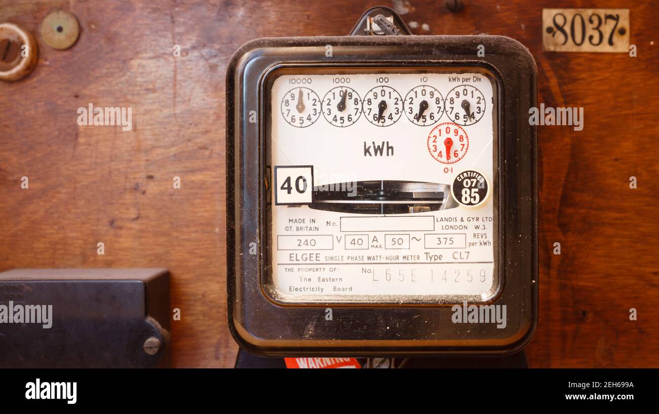 LONDON, UK - January 23, 2012. Single phase electric meter, old electricity meter from The Eastern Electricity Board, UK Stock Photo