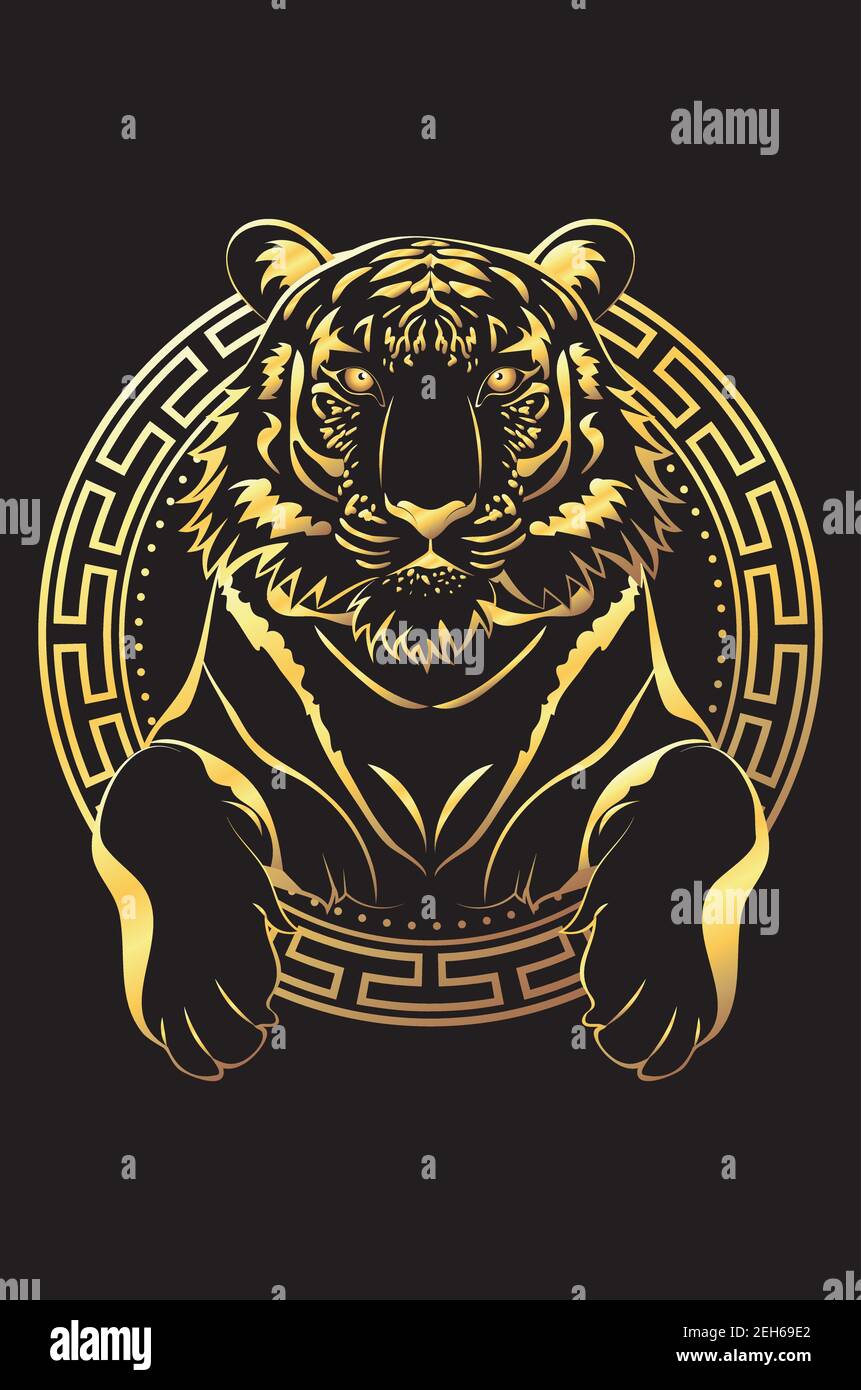 Decorative black tiger with golden stripes illustration Stock Vector Image & Art Alamy