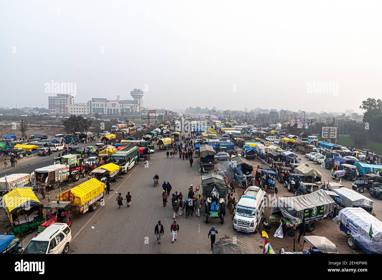 protest at delhi border.farmers are protesting against new farm law by indian government. Stock Photo