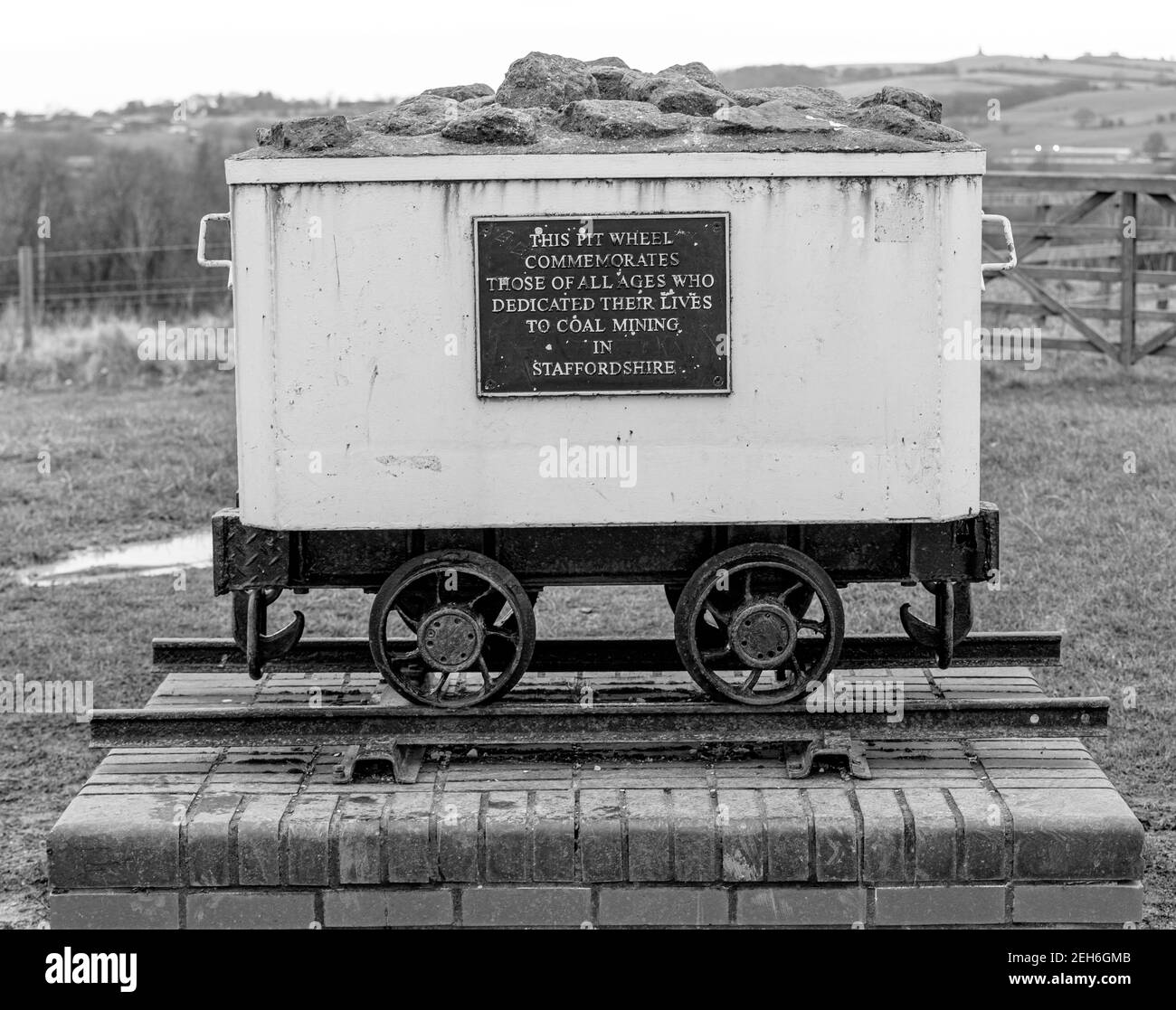 The Apedale country park and mining museum with coal truck in North Staffordshire, England UK - a historic coal mining heritage site Stock Photo