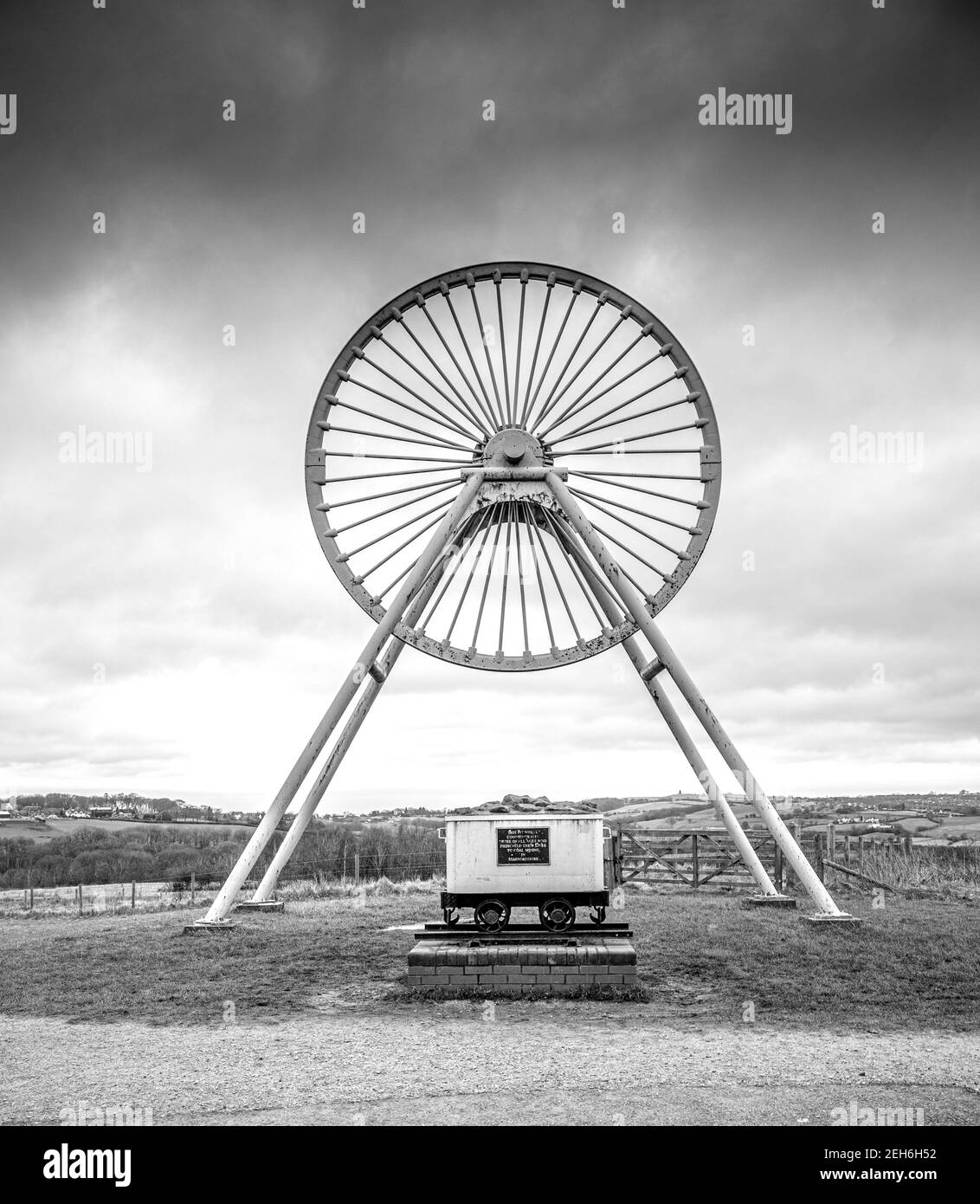 The Apedale country park and mining museum with pit wheel in North Staffordshire, England UK - a historic coal mining heritage site Stock Photo
