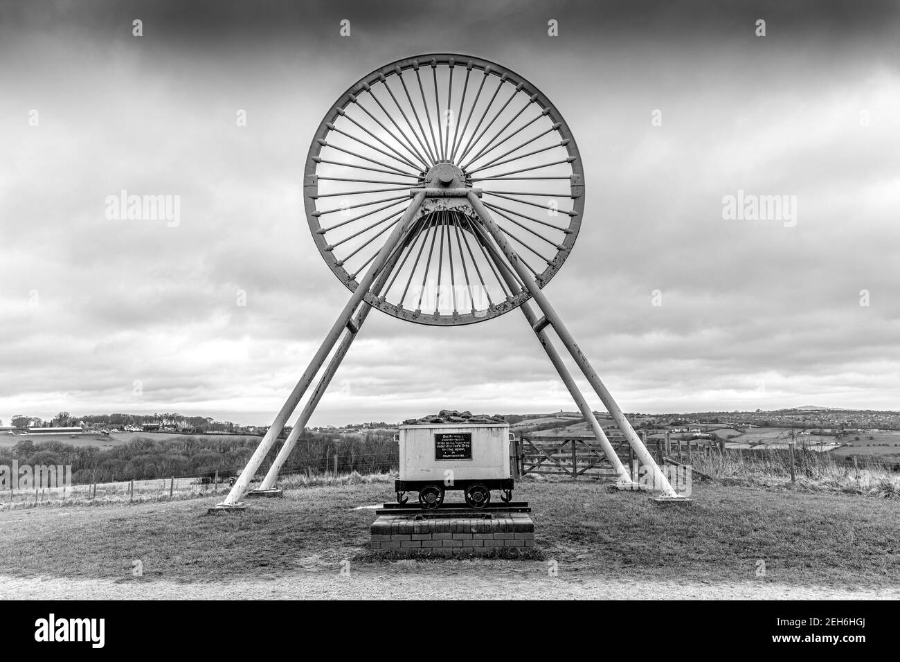The Apedale country park and mining museum with pit wheel in North Staffordshire, England UK - a historic coal mining heritage site Stock Photo