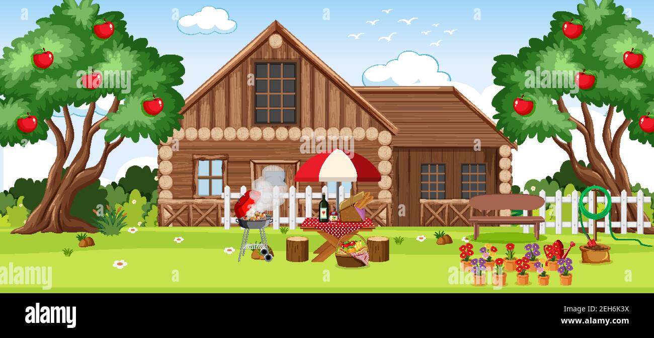 Countryside rural house landscape illustration Stock Vector Image & Art ...