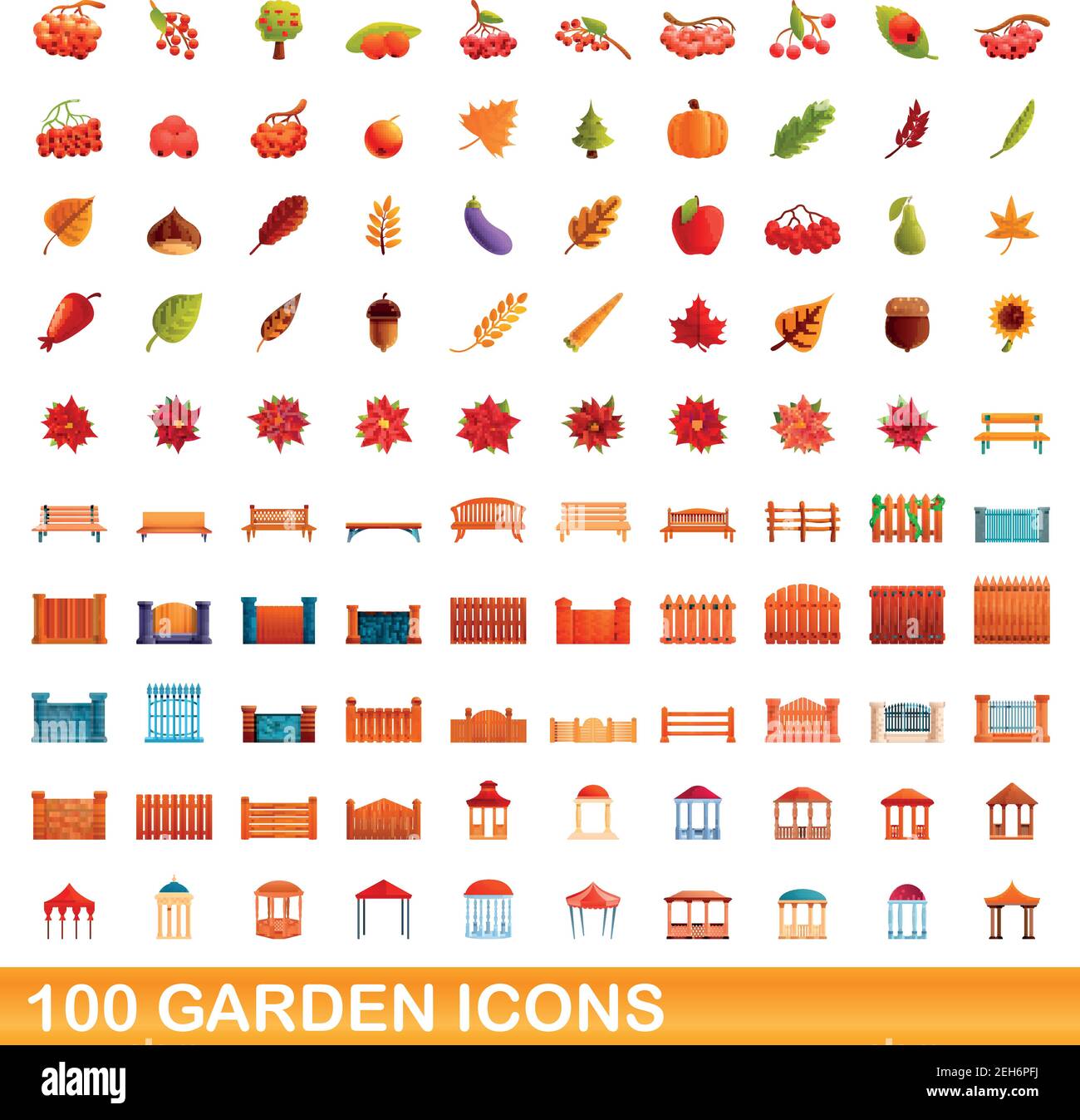 100 garden icons set. Cartoon illustration of 100 garden icons vector ...