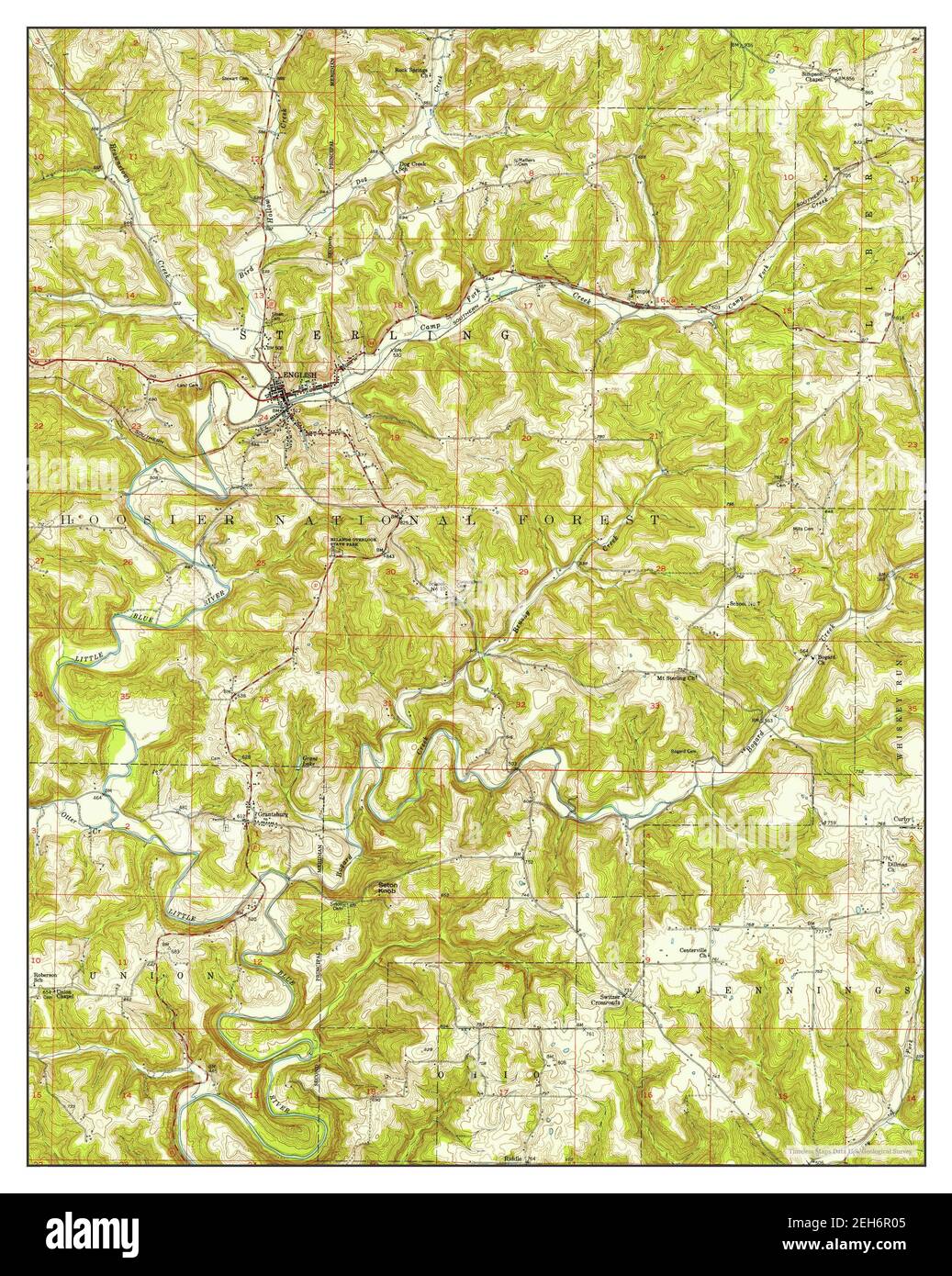 English, Indiana, map 1950, 124000, United States of America by