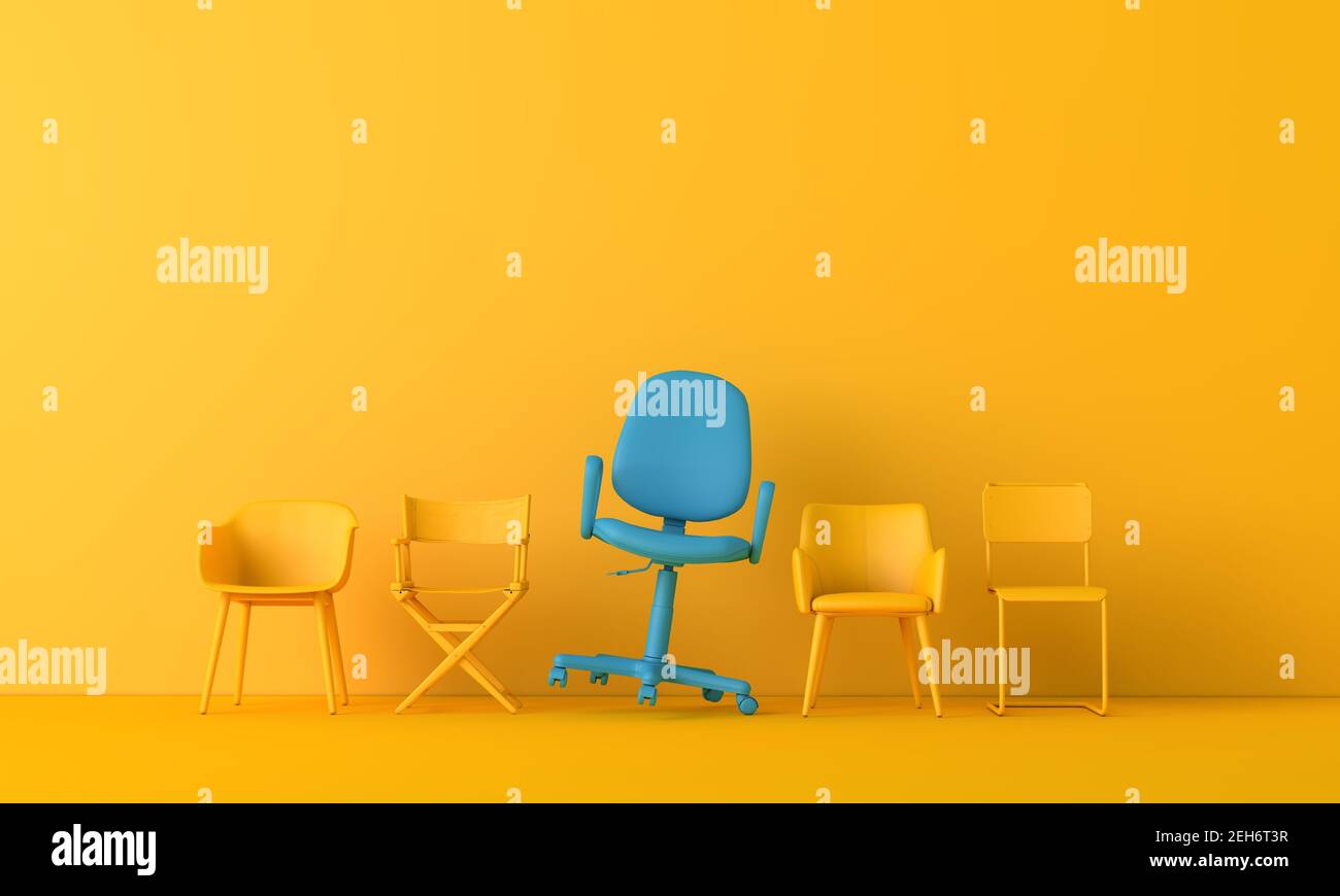 Team leadership. Single chair stands of from the rest. 3D rendering