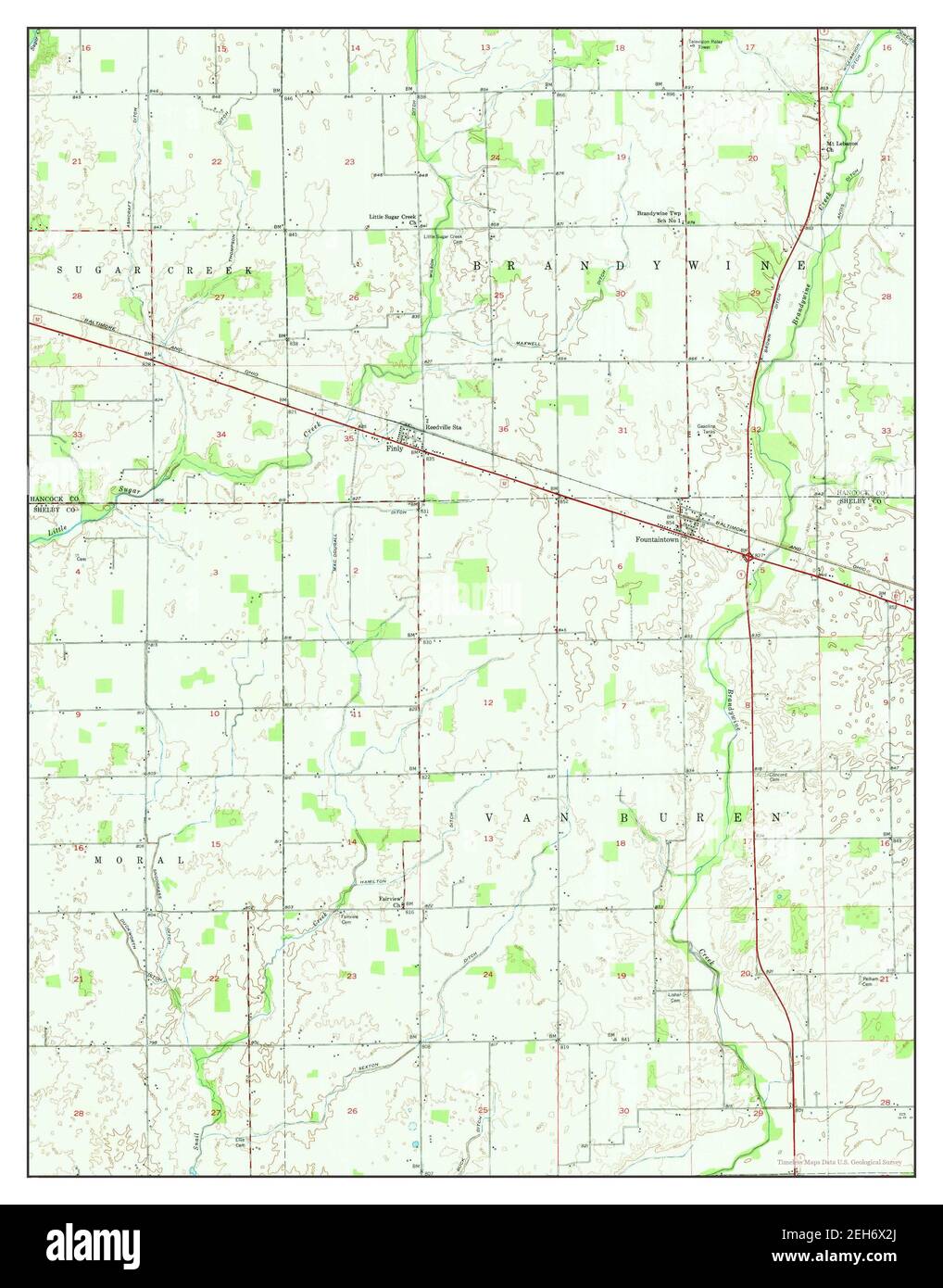Fountaintown, Indiana, map 1952, 124000, United States of America by