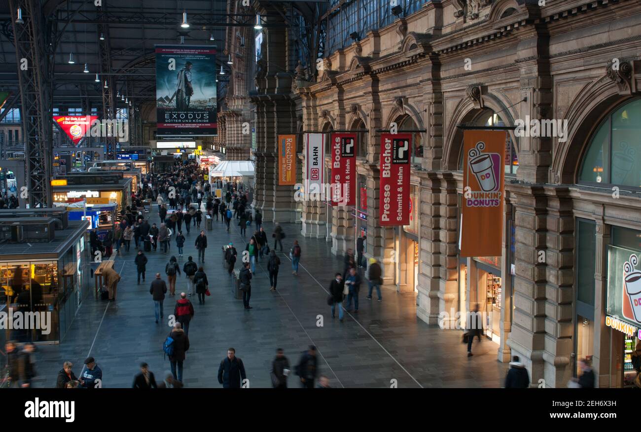 Passengers at the hall of the main train station, Hauptbahnhof, of Frankfurt am city in Germany Stock Photo