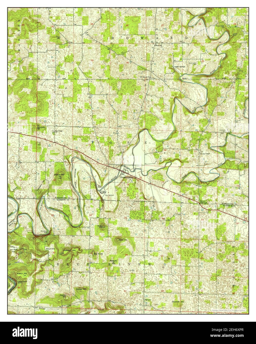 Fredericksburg, Indiana, map 1953, 124000, United States of America by