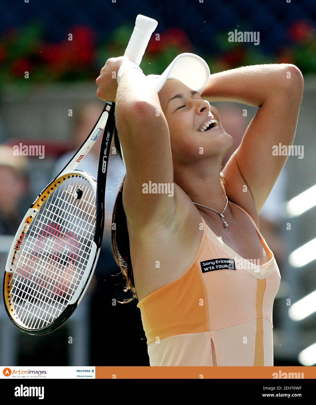 Tennis - Rogers Cup, Sony Ericsson WTA Tour - Montreal, Canada - 21/8/06  Ana Ivanovic of Serbia celebrates her win over Martina Hingis of Switzerland in the finals at the Rogers Cup, Sony Ericsson WTA Tour  Mandatory Credit: Action Images / Chris Wattie  Livepic Stock Photo