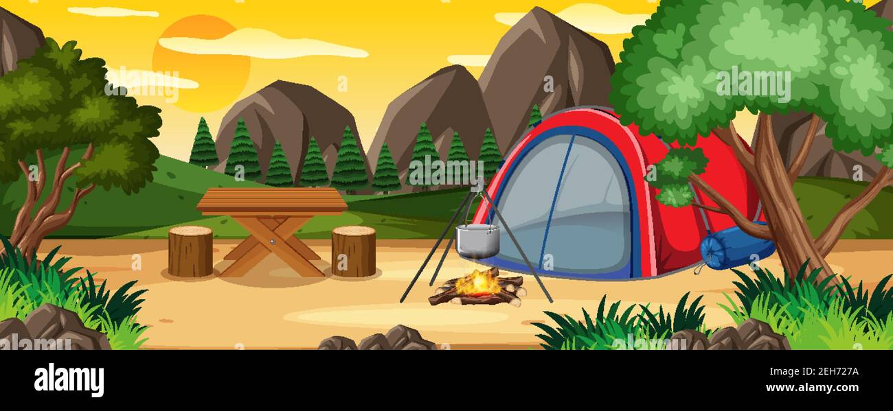 Camping in nature park scene illustration Stock Vector Image & Art - Alamy