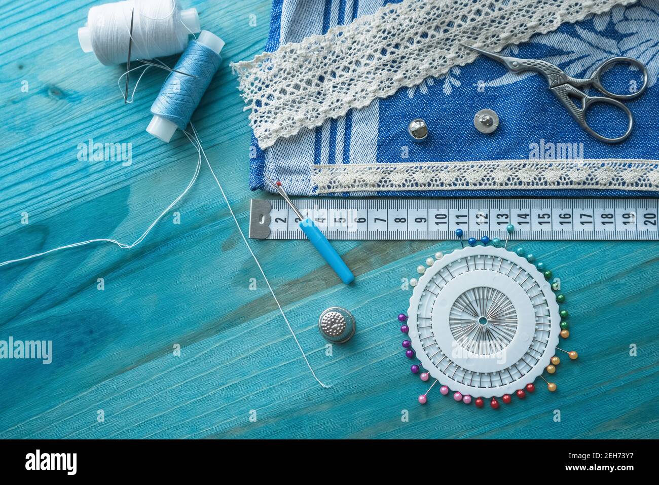 Set of tailoring accessories hi-res stock photography and images - Alamy