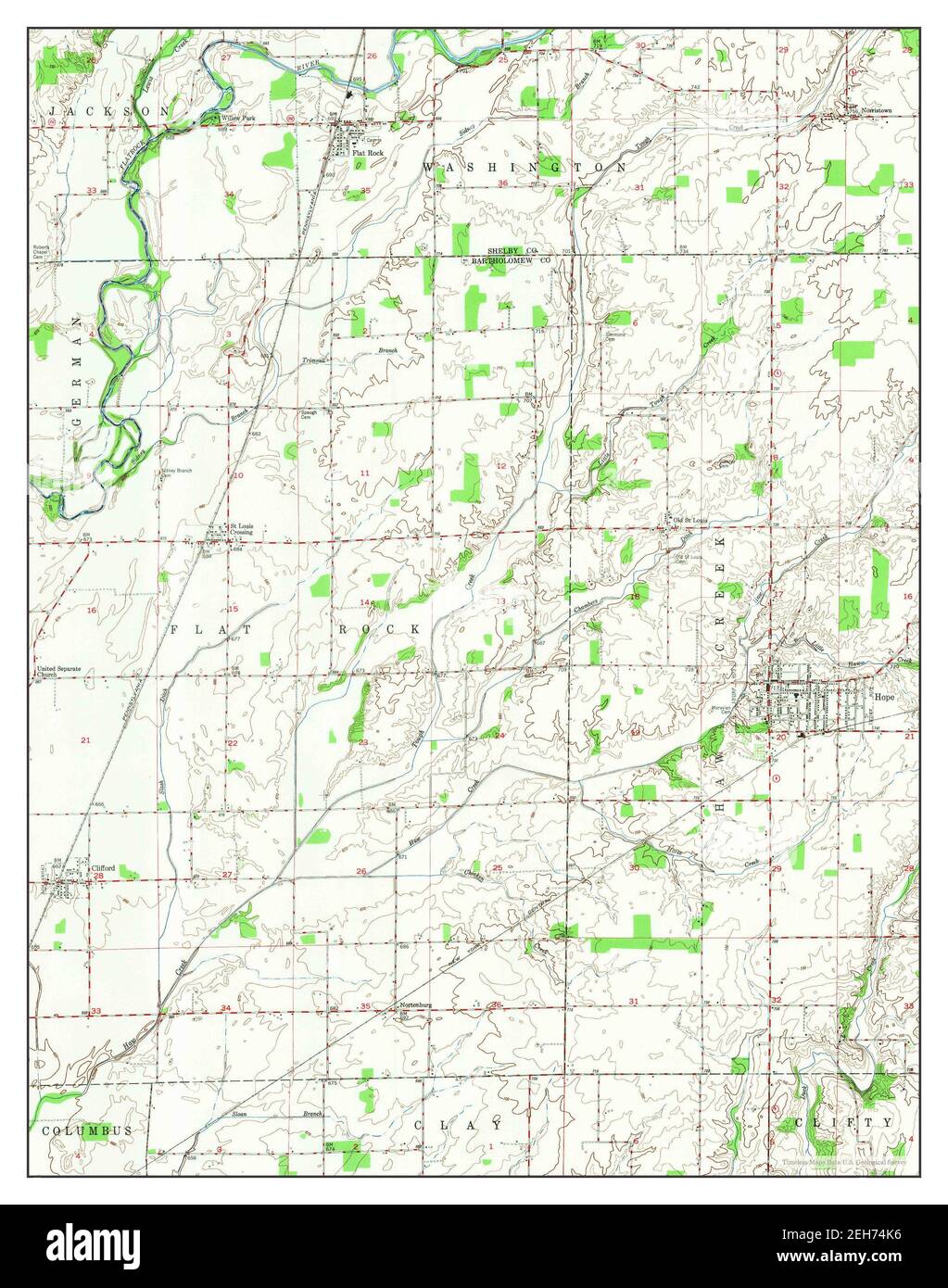 Hope, Indiana, map 1947, 124000, United States of America by Timeless