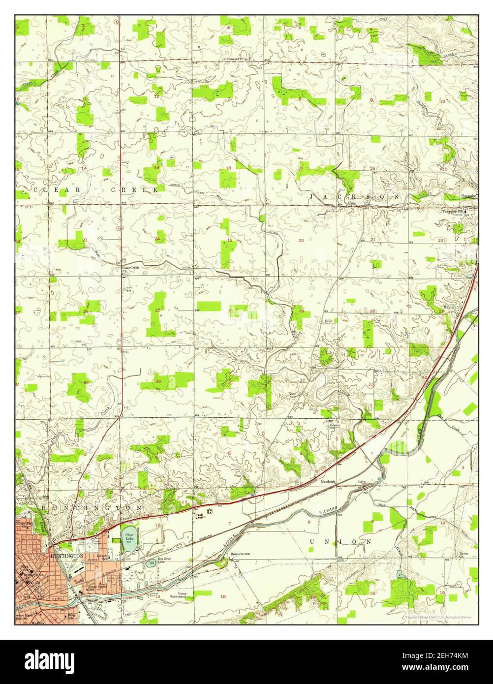 Old map huntington Cut Out Stock - Huntington Indiana Map 1956 124000 United States Of America By Timeless Maps Data Us Geological Survey 2EH74KM