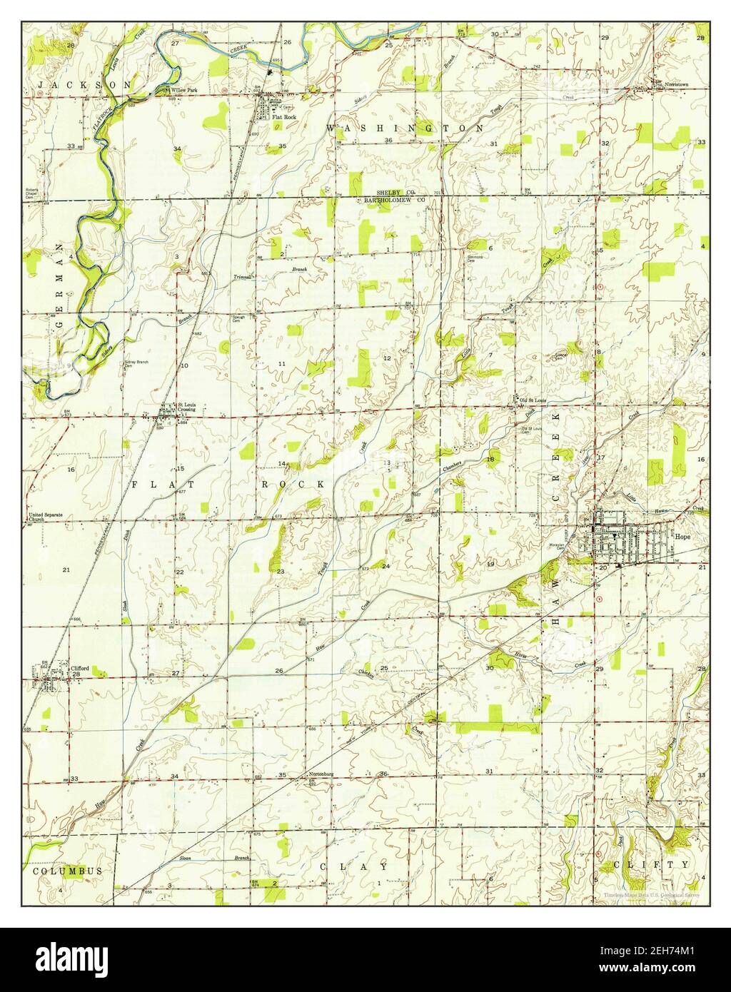 Hope, Indiana, map 1948, 124000, United States of America by Timeless