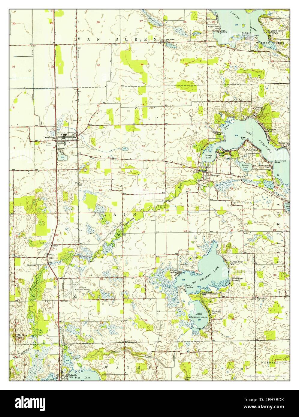 Leesburg, Indiana, map 1950, 1:24000, United States of America by Timeless Maps, data U.S. Geological Survey Stock Photo