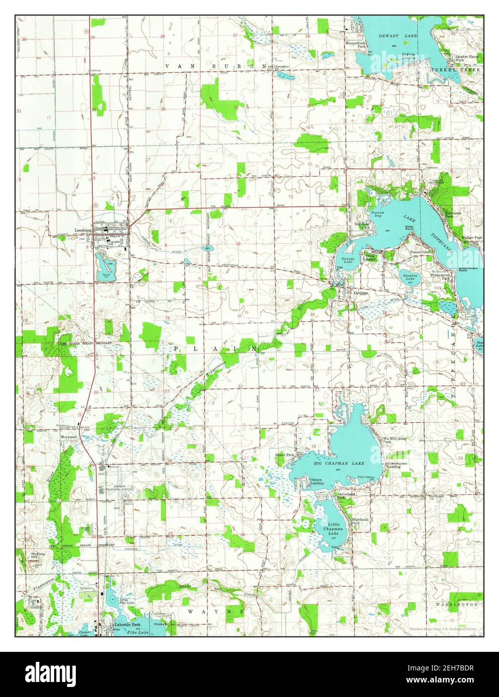 Leesburg, Indiana, map 1962, 1:24000, United States of America by Timeless Maps, data U.S. Geological Survey Stock Photo