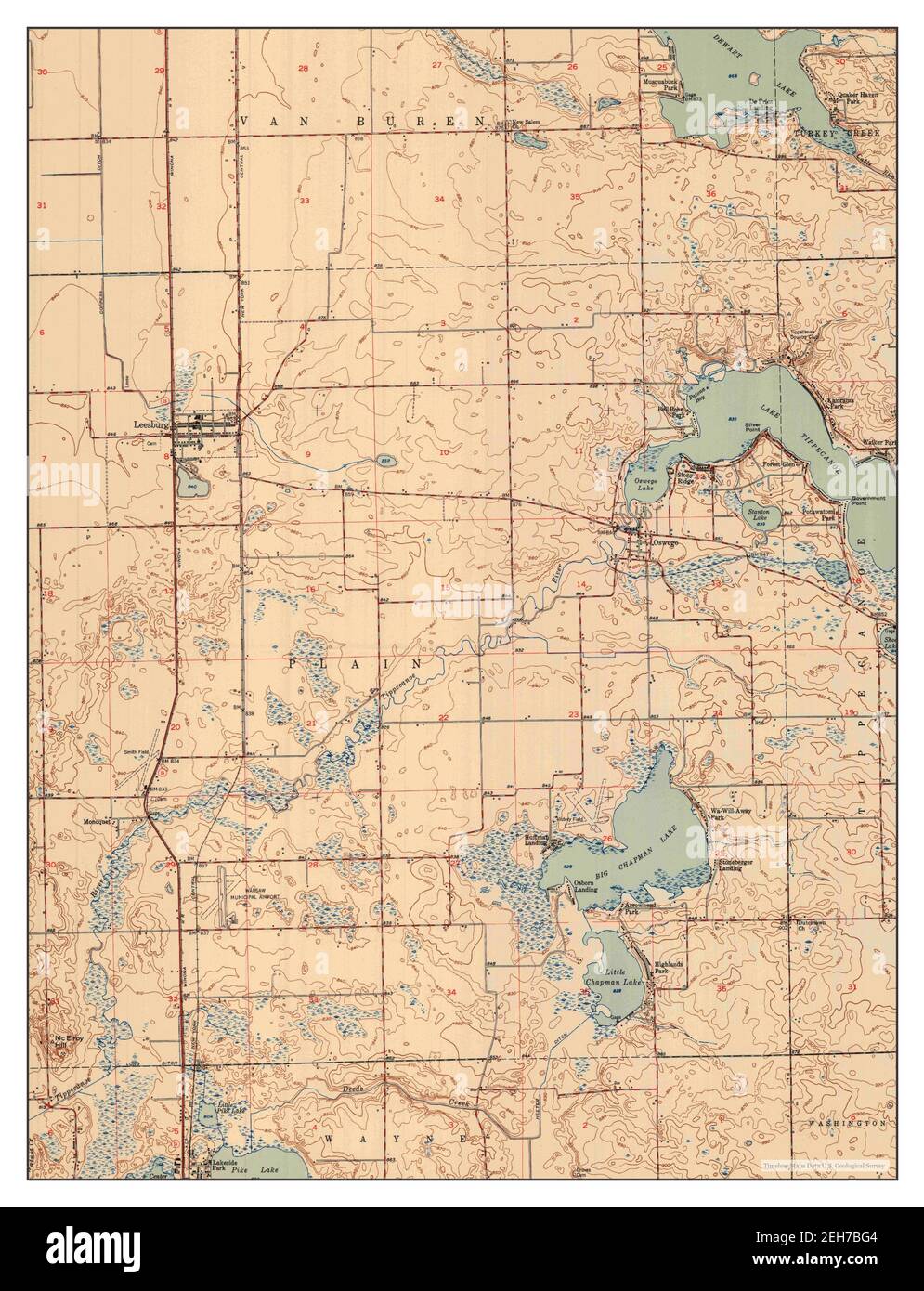 Leesburg, Indiana, map 1950, 1:24000, United States of America by Timeless Maps, data U.S. Geological Survey Stock Photo