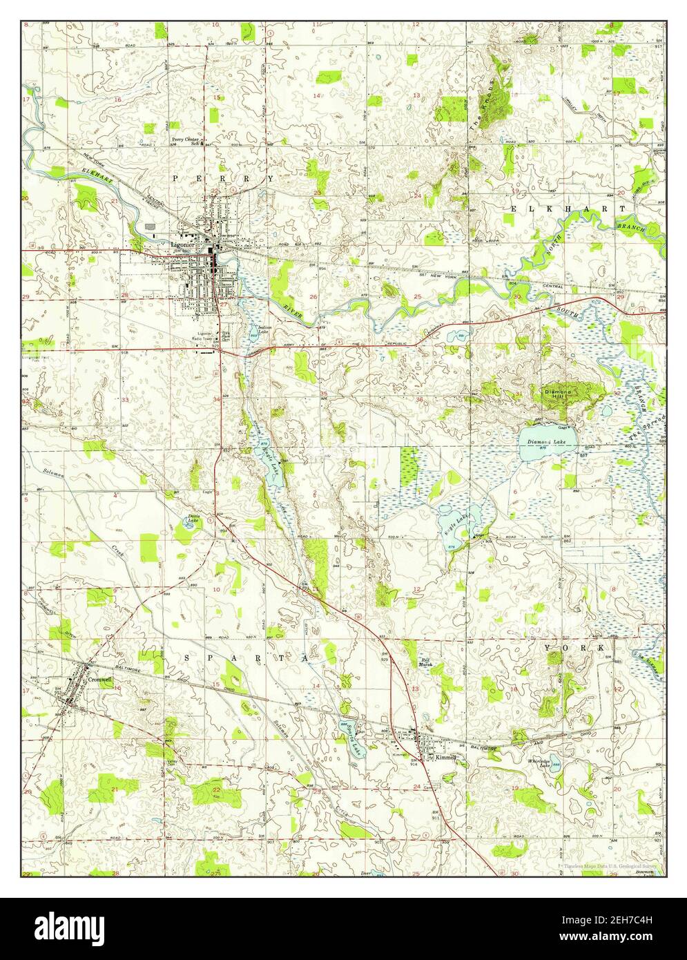 Ligonier, Indiana, map 1956, 124000, United States of America by