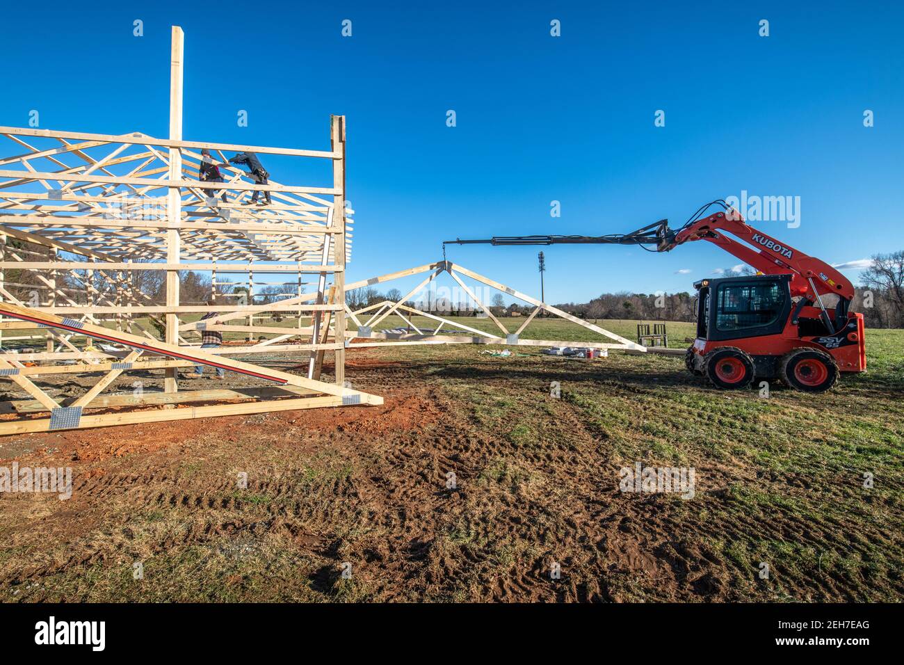 Pole Barn construction on farm in Harford County Maryland Stock Photo