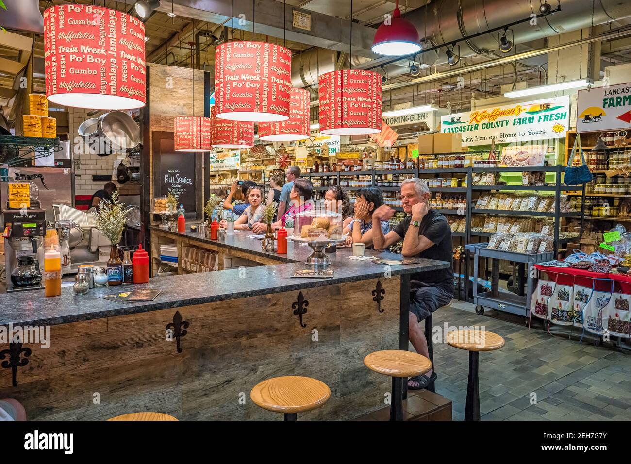 Eatery inside the landmark Reading Terminal Market in downtown Philadelphia, Pennsylvania, USA Stock Photo
