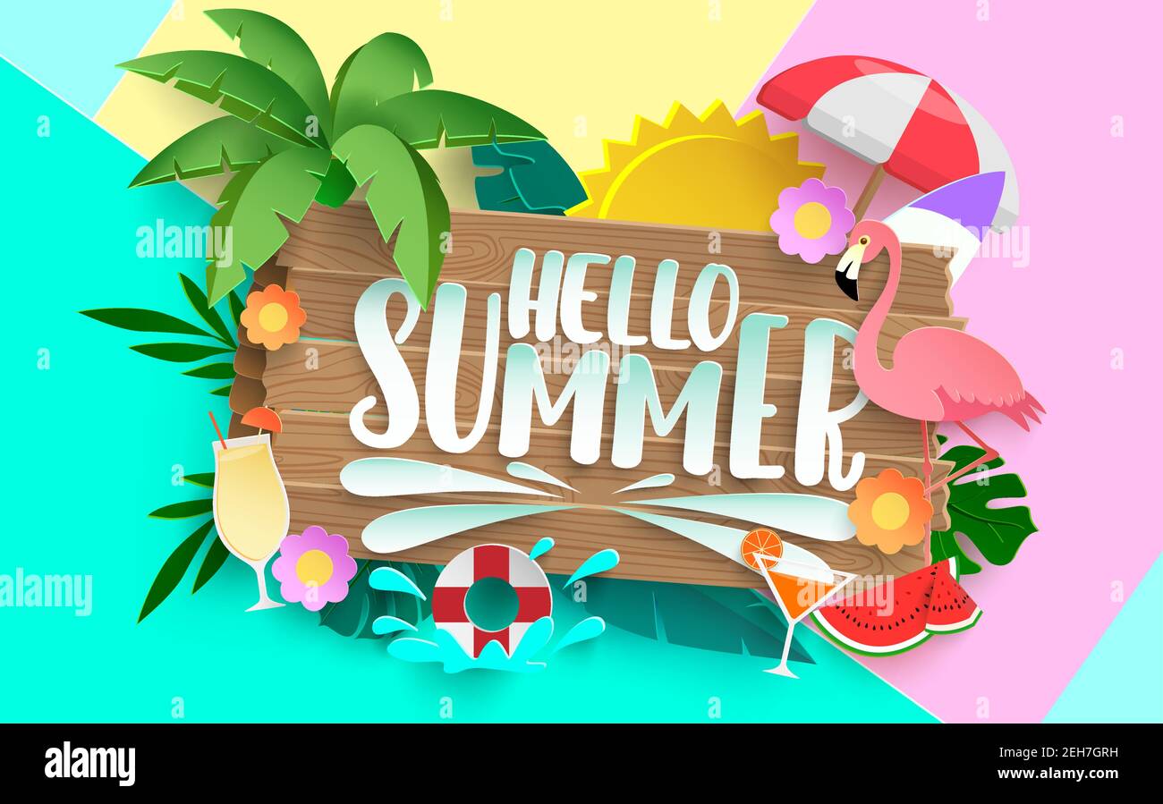 Summer time vector banner background. It's summer time text in beach island  sand with tropical season elements like palm tree, sunglasses and lifebuoy  Stock Vector Image & Art - Alamy