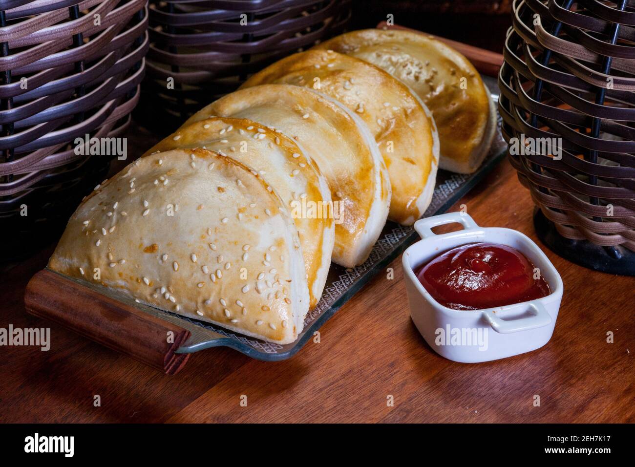 Brazilian snacks, roasted pastel food Stock Photo