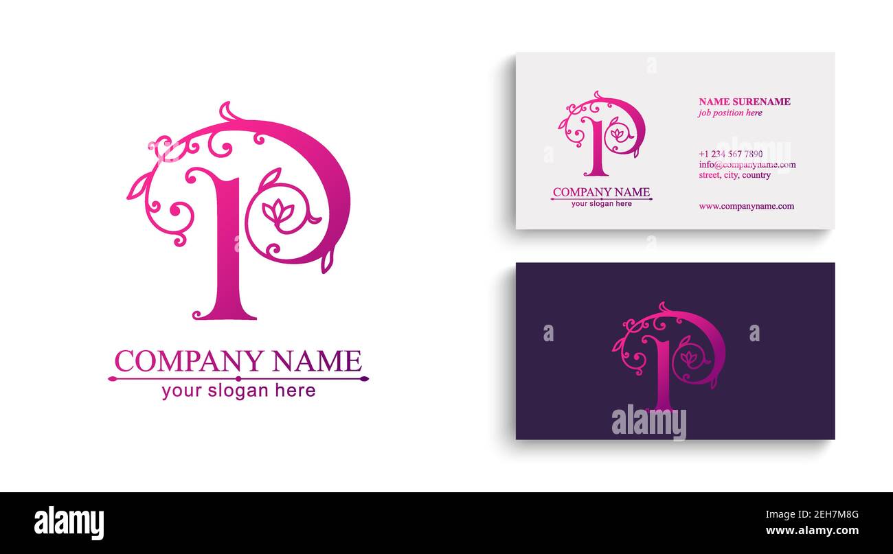 Letter P logo template. Monnogram, delicate floral design. Personal logo. Vector design. Stock Vector