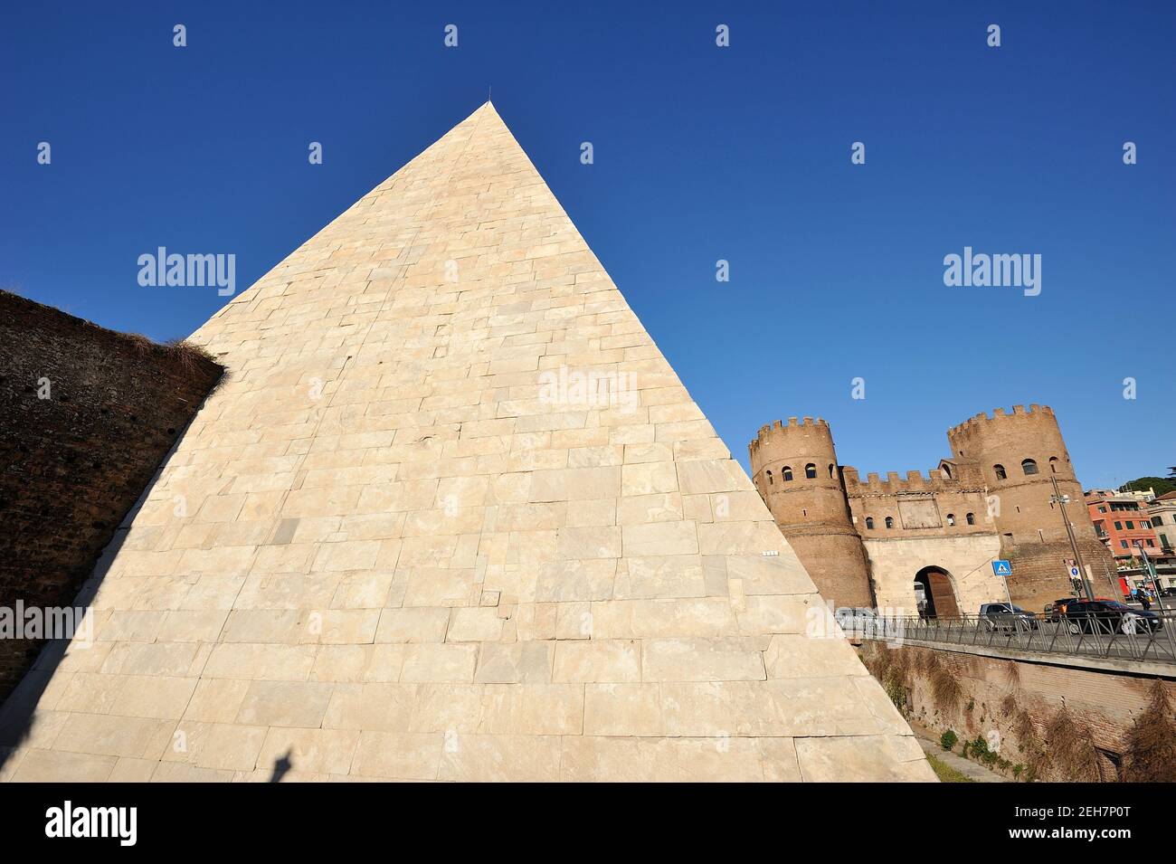 italy, rome, pyramid of caius cestius and porta san paolo Stock Photo