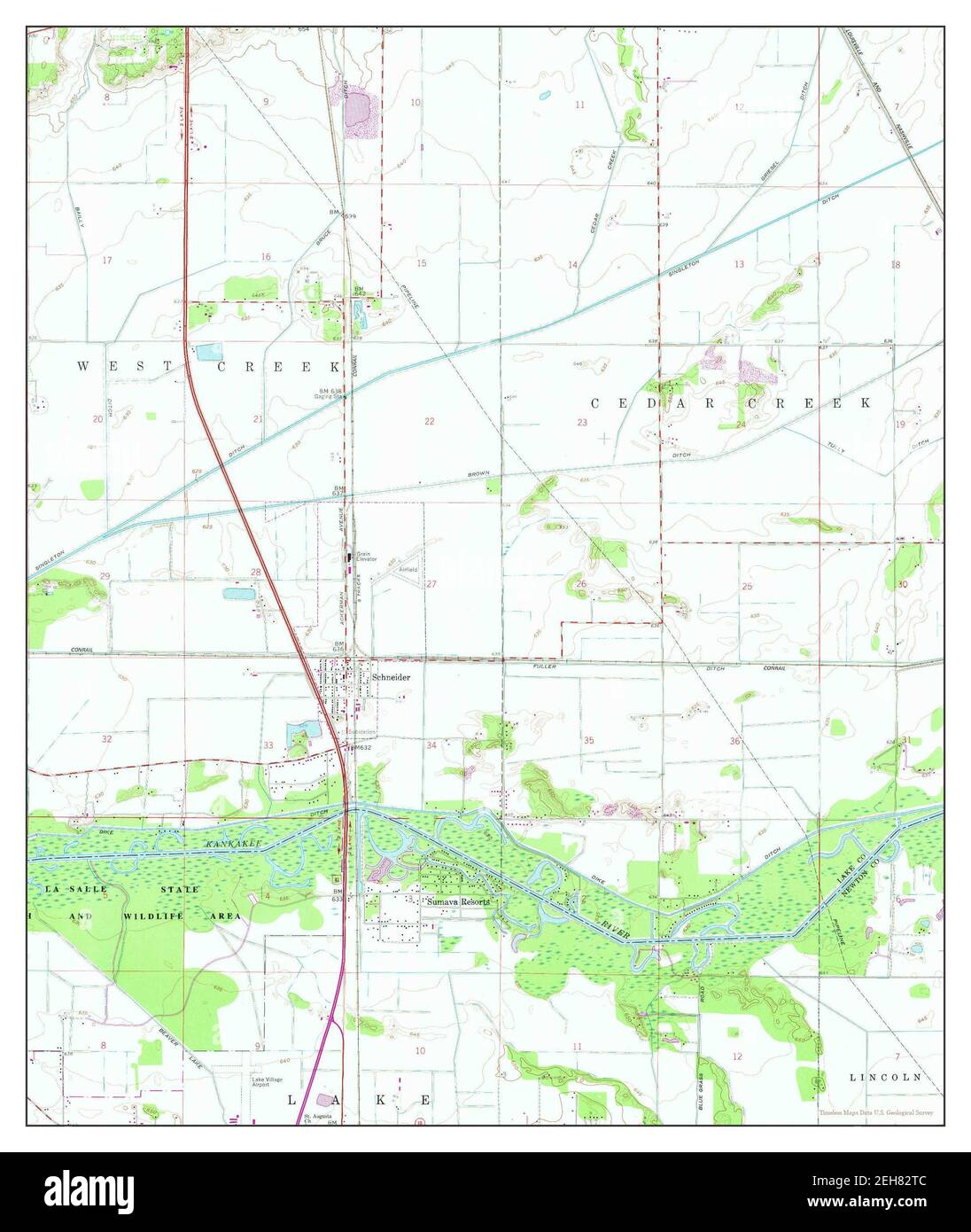 Schneider, Indiana, map 1959, 124000, United States of America by