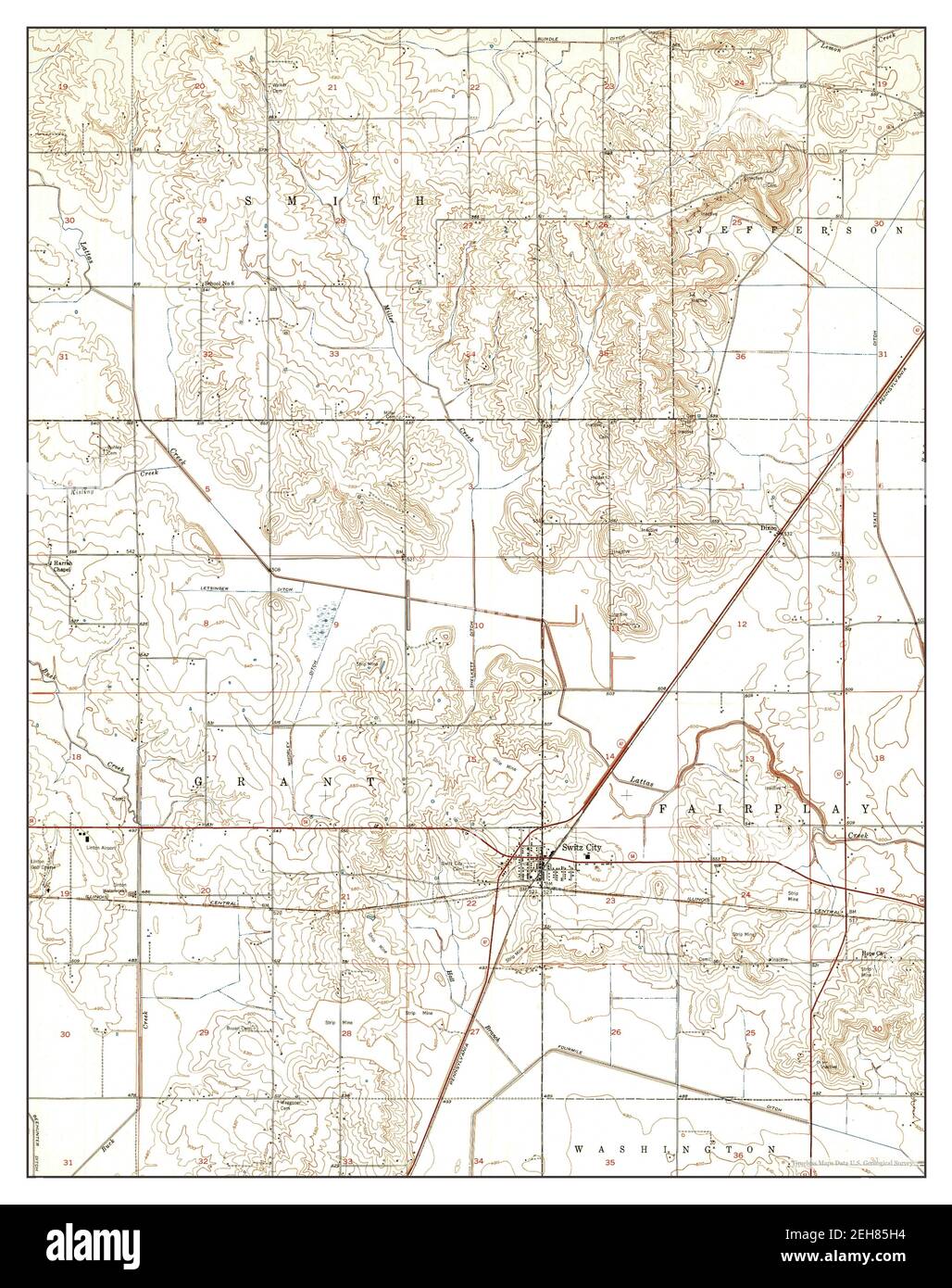 Switz City, Indiana, map 1950, 124000, United States of America by