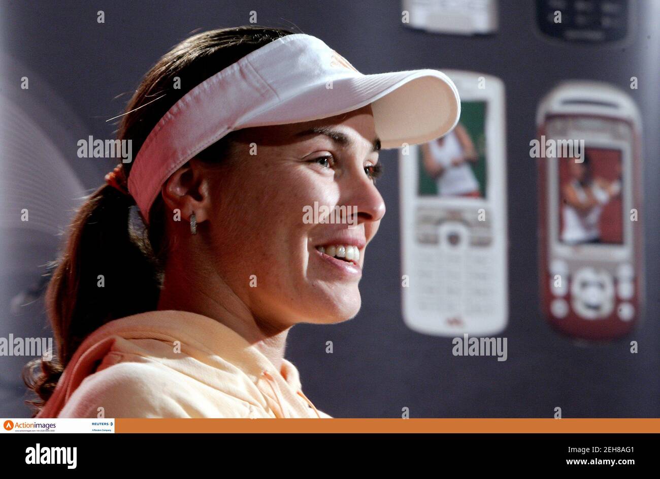 Tennis - Rogers Cup, Sony Ericsson WTA Tour - Montreal, Canada - 19/8/06  Martina Hingis of Switzerland smiles during a press conference after advancing to the finals following her match against Anna Chakvetadze of Russia   Mandatory Credit: Action Images / Chris Wattie  Livepic Stock Photo