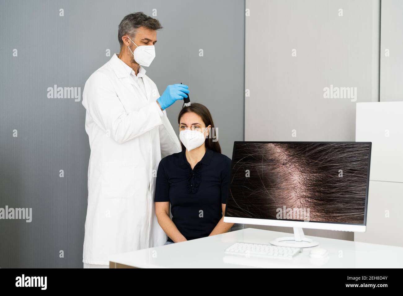 Hair Loss Dandruff Treatment By Doctor In Face Mask Stock Photo
